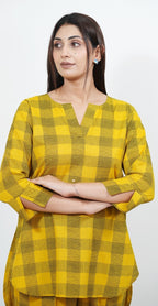 Mustard Yellow Checked Cotton Co-ord Set – Casual Daily Wear