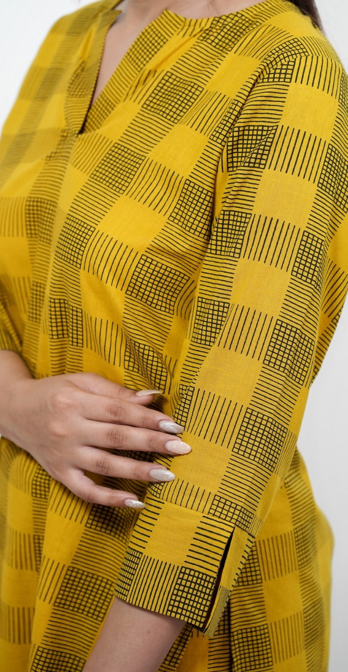 Mustard Yellow Checked Cotton Co-ord Set – Casual Daily Wear