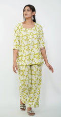 Green & White Floral Cotton Co-ord Set – Fresh Casual Wear