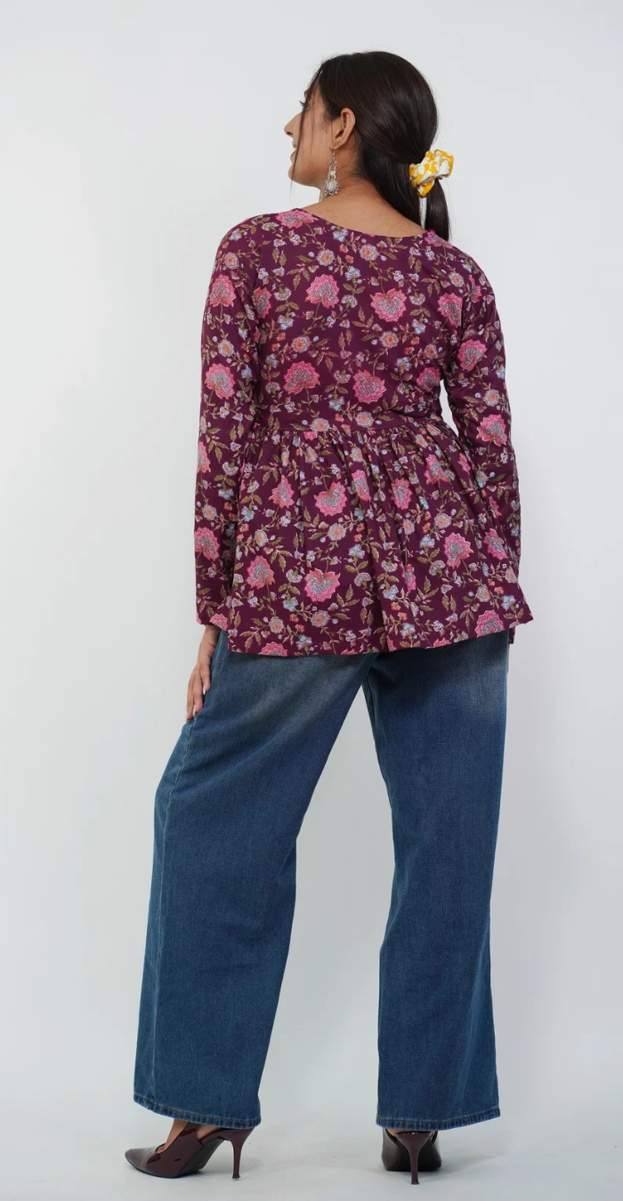 Elegant Wine Cotton Top – Trendy Everyday Casual Wear