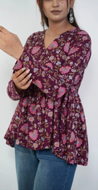 Elegant Wine Cotton Top – Trendy Everyday Casual Wear