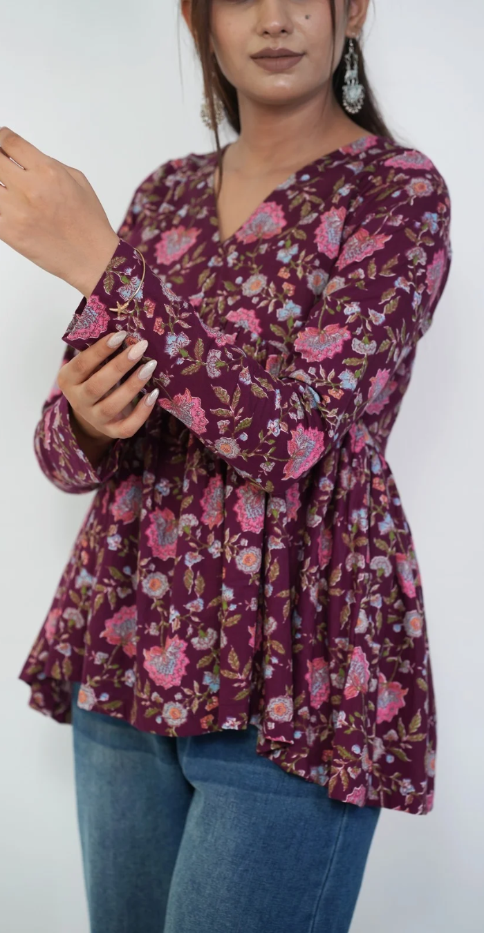 Elegant Wine Cotton Top – Trendy Everyday Casual Wear