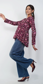 Elegant Wine Cotton Top – Trendy Everyday Casual Wear