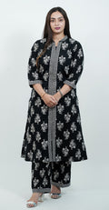 Black & White Printed Kurti Set – Stylish Cotton Daily Wear (Top & Bottom)