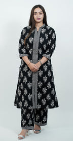 Black & White Printed Kurti Set – Stylish Cotton Daily Wear (Top & Bottom)