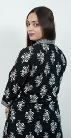 Black & White Printed Kurti Set – Stylish Cotton Daily Wear (Top & Bottom)
