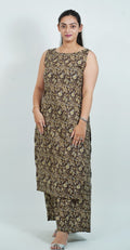 Brown Colour Traditional Print Sleeveless Kurti Set (Top & Bottom)