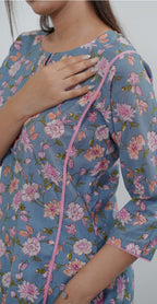Floral Print Co-ord Set in Grey & Pink – Comfortable Casual Outfit
