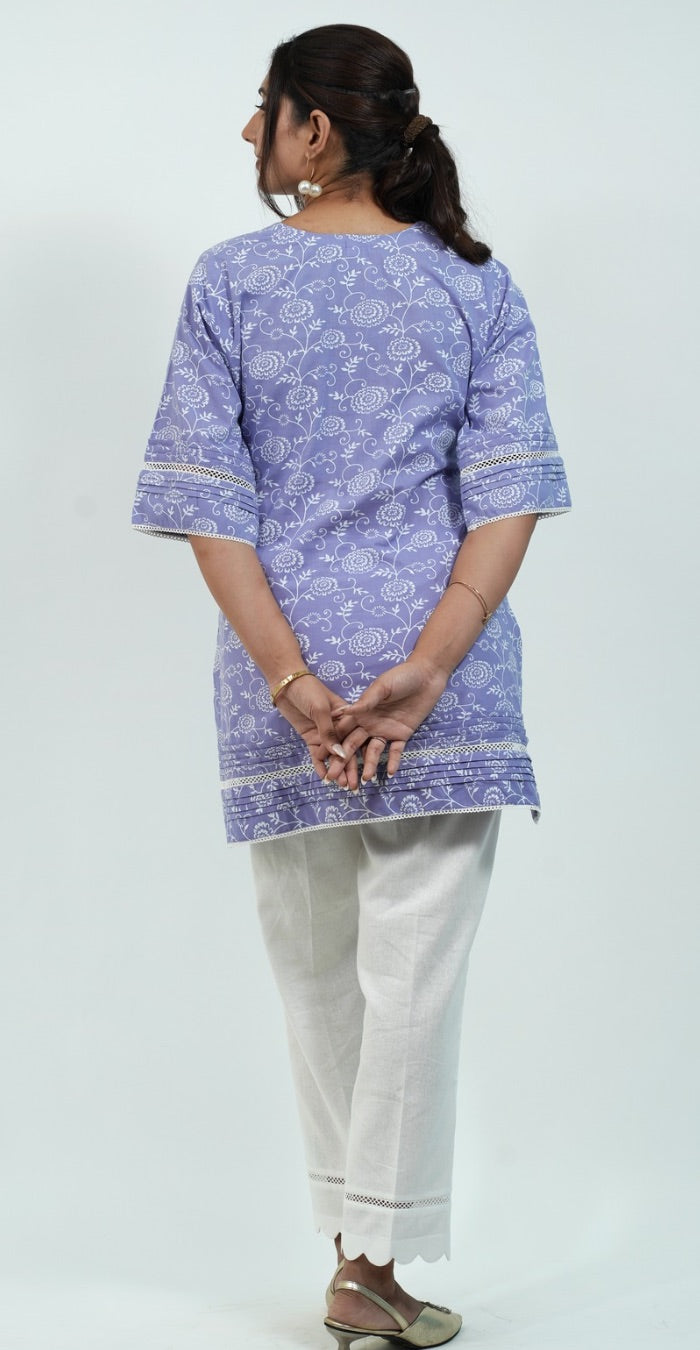 Purple Colour Kurti with White Bottom Trendy Kurti Set (Top & Bottom)