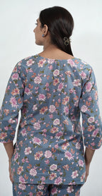 Floral Print Co-ord Set in Grey & Pink – Comfortable Casual Outfit
