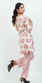 Floral Print Co-ord Set in Pink & White – Comfortable Casual Outfit