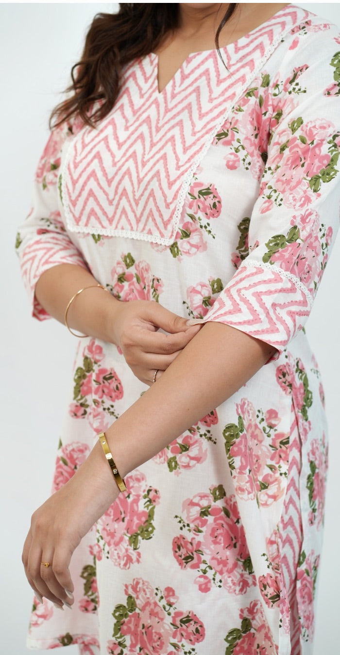 Floral Print Co-ord Set in Pink & White – Comfortable Casual Outfit