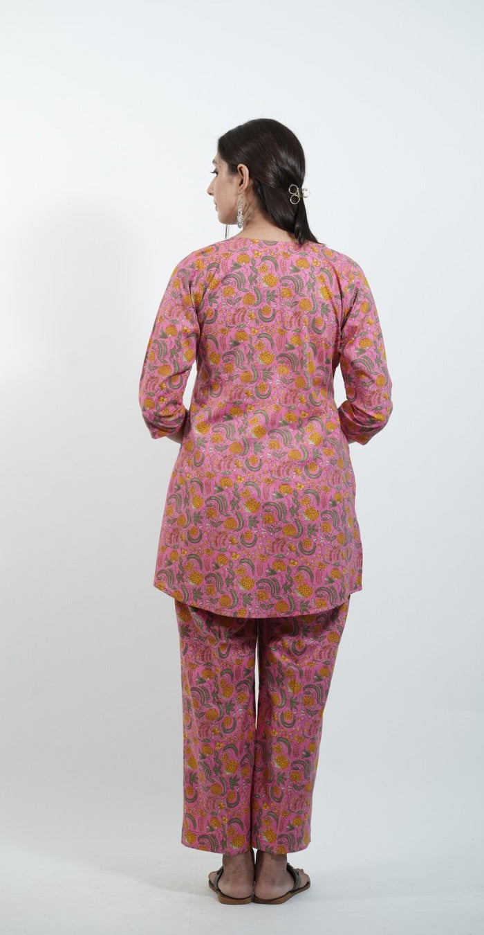 Pink Traditional Print Cotton Co-ord Set – Stylish Daily Wear
