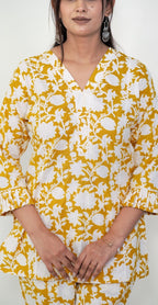 Floral Print Yellow & White Co-ord Set – Comfortable Casual Outfit