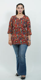 Red Traditional Print Kurti – Stylish Ethnic Casual Wear