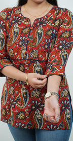 Red Traditional Print Kurti – Stylish Ethnic Casual Wear
