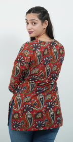 Red Traditional Print Kurti – Stylish Ethnic Casual Wear