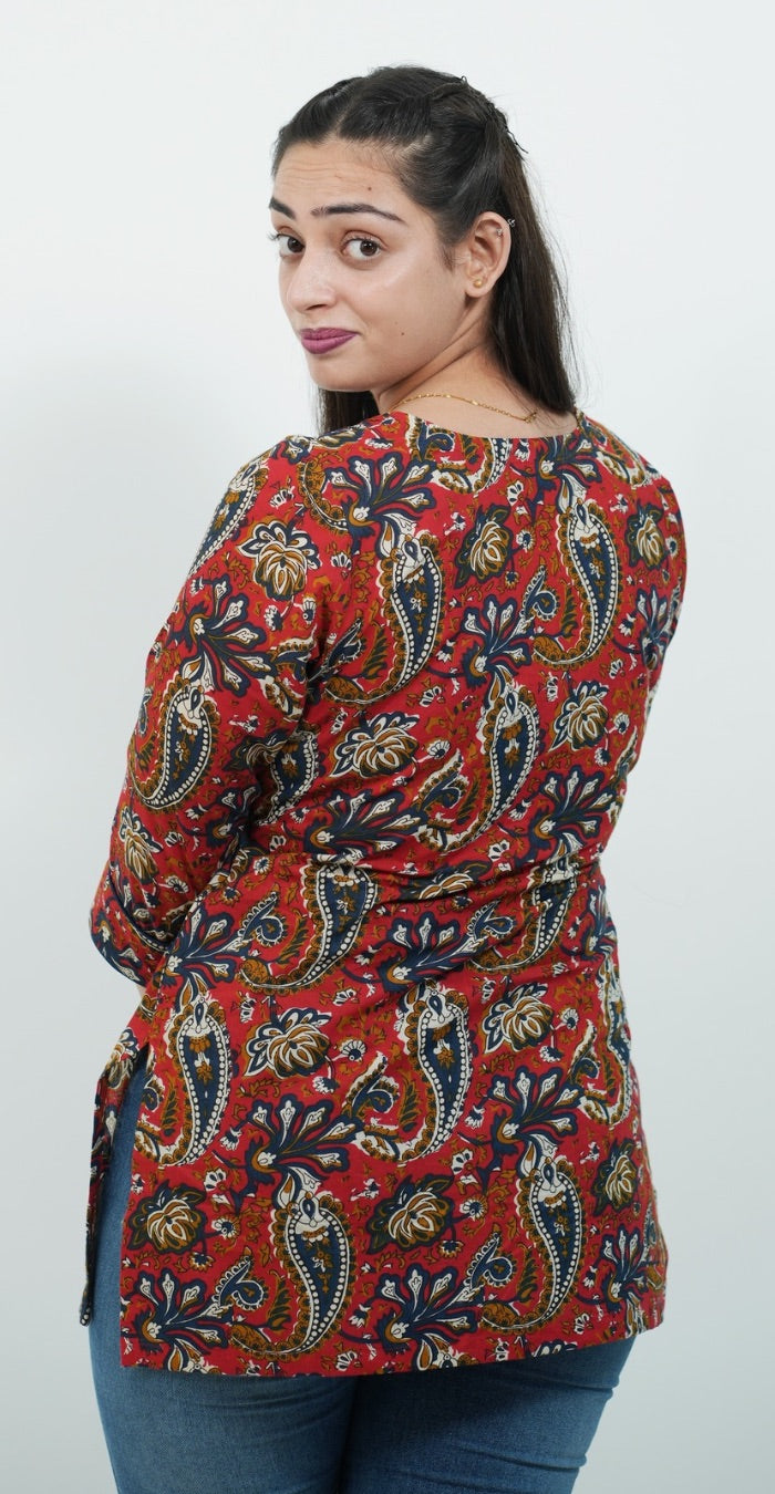 Red Traditional Print Kurti – Stylish Ethnic Casual Wear