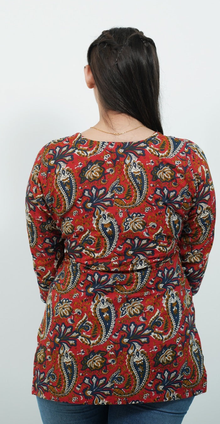 Red Traditional Print Kurti – Stylish Ethnic Casual Wear
