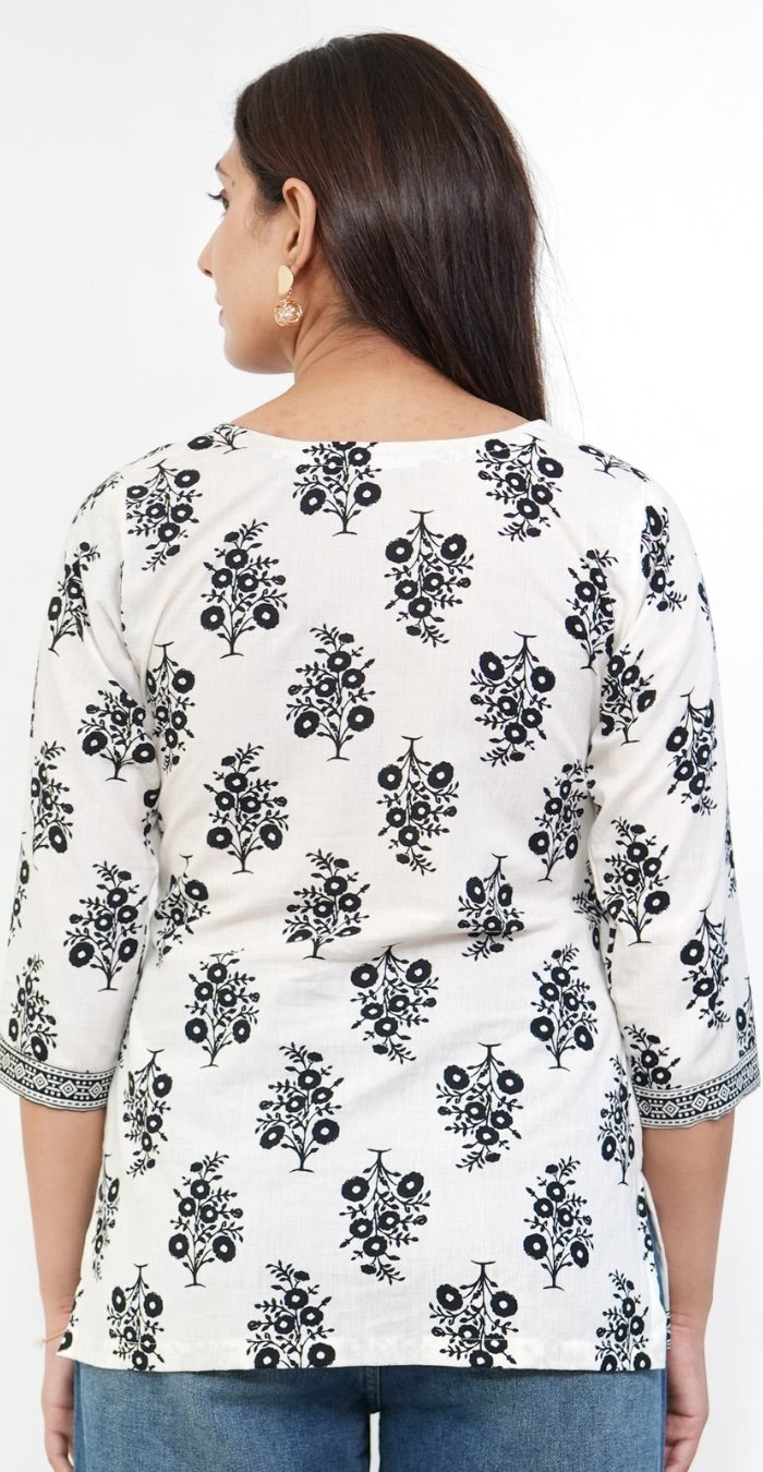 White Kurti with Black Print – Stylish Casual & Office Wear