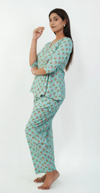 Angrakha Green Night Suit – Stylish & Comfortable Sleepwear (Top & Bottom)
