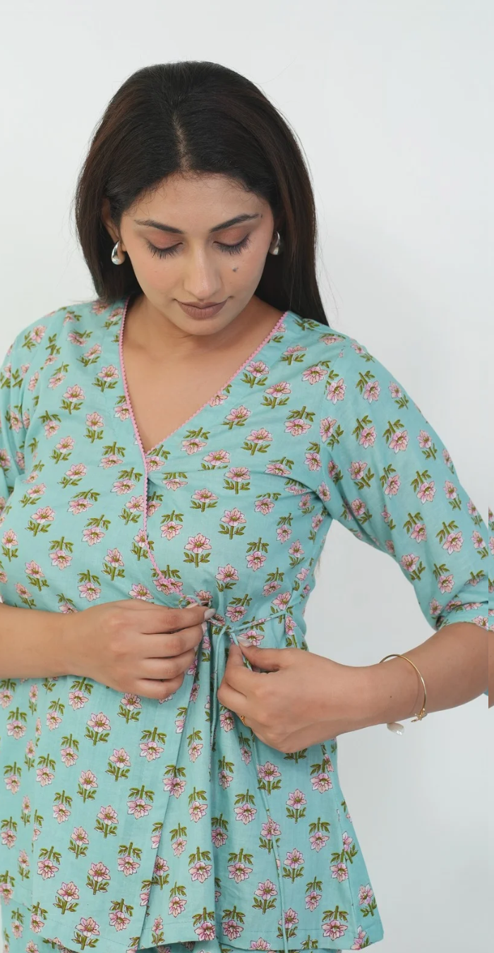 Angrakha Green Night Suit – Stylish & Comfortable Sleepwear (Top & Bottom)