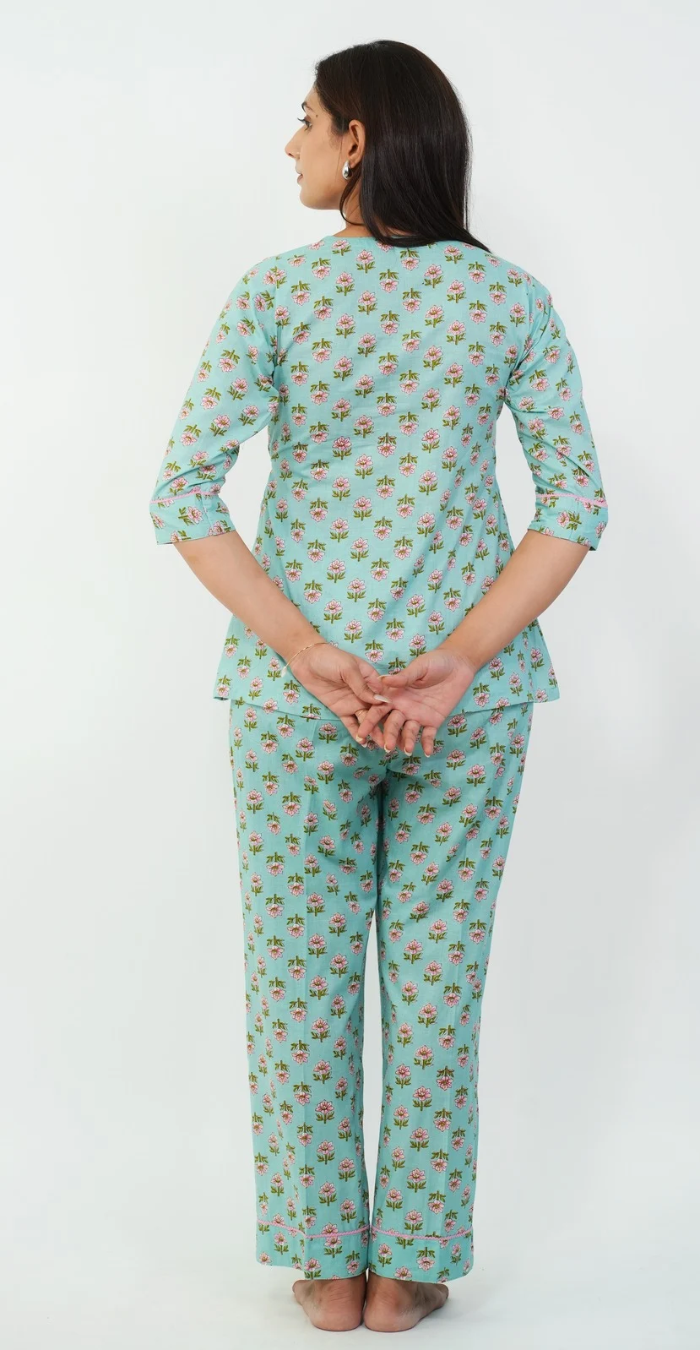 Angrakha Green Night Suit – Stylish & Comfortable Sleepwear (Top & Bottom)