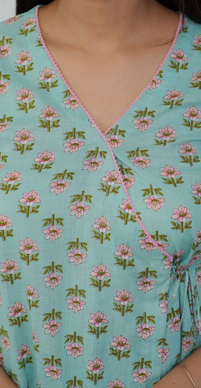 Angrakha Green Night Suit – Stylish & Comfortable Sleepwear (Top & Bottom)