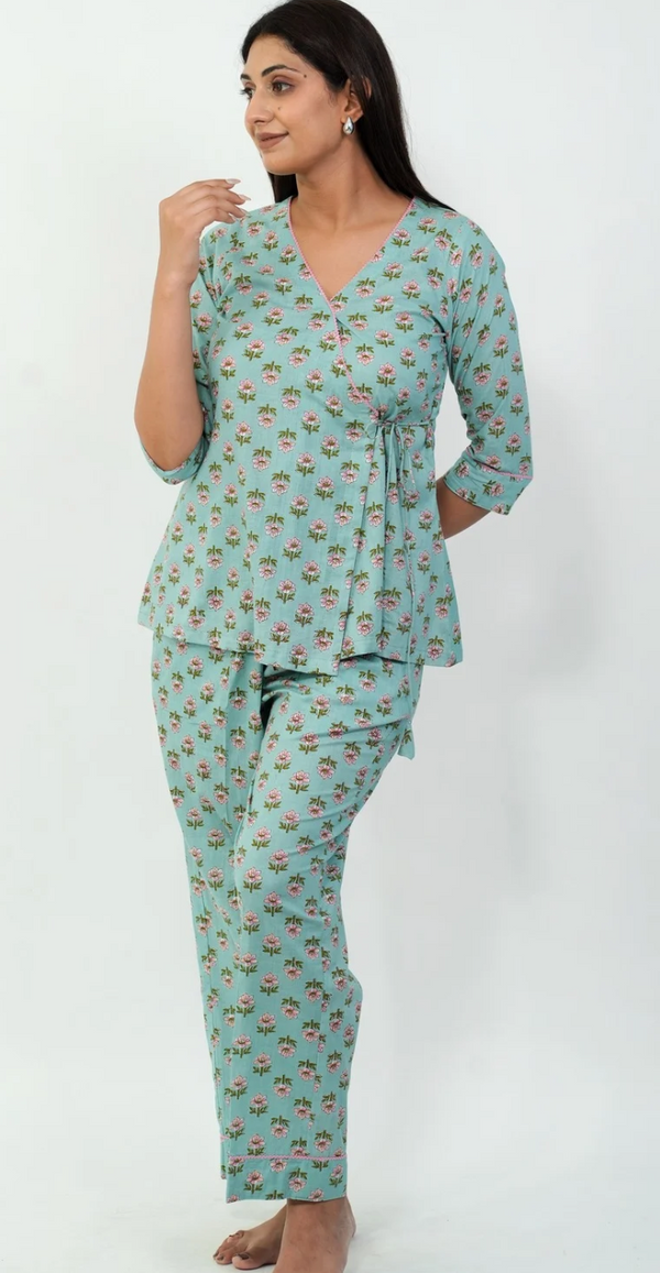 Angrakha Green Night Suit – Stylish & Comfortable Sleepwear (Top & Bottom)