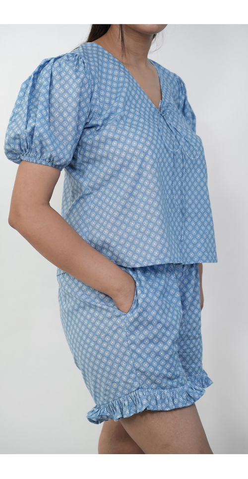 Blue Night Dress Shorts & Top set – Trendy Women’s Nightwear