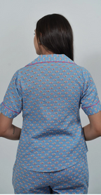 Blue Printed Night Suit – Casual & Comfortable Nightwear (Top & Bottom)