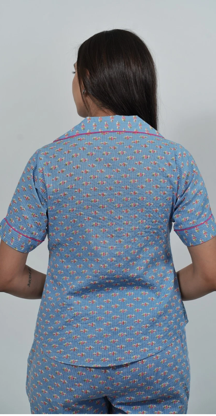Blue Printed Night Suit – Casual & Comfortable Nightwear (Top & Bottom)