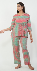 Multi-Color Striped Night Suit – Trendy Cotton Sleepwear (Top & Bottom)