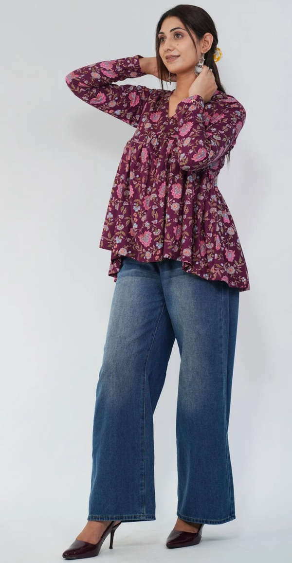 Elegant Wine Cotton Top – Trendy Everyday Casual Wear