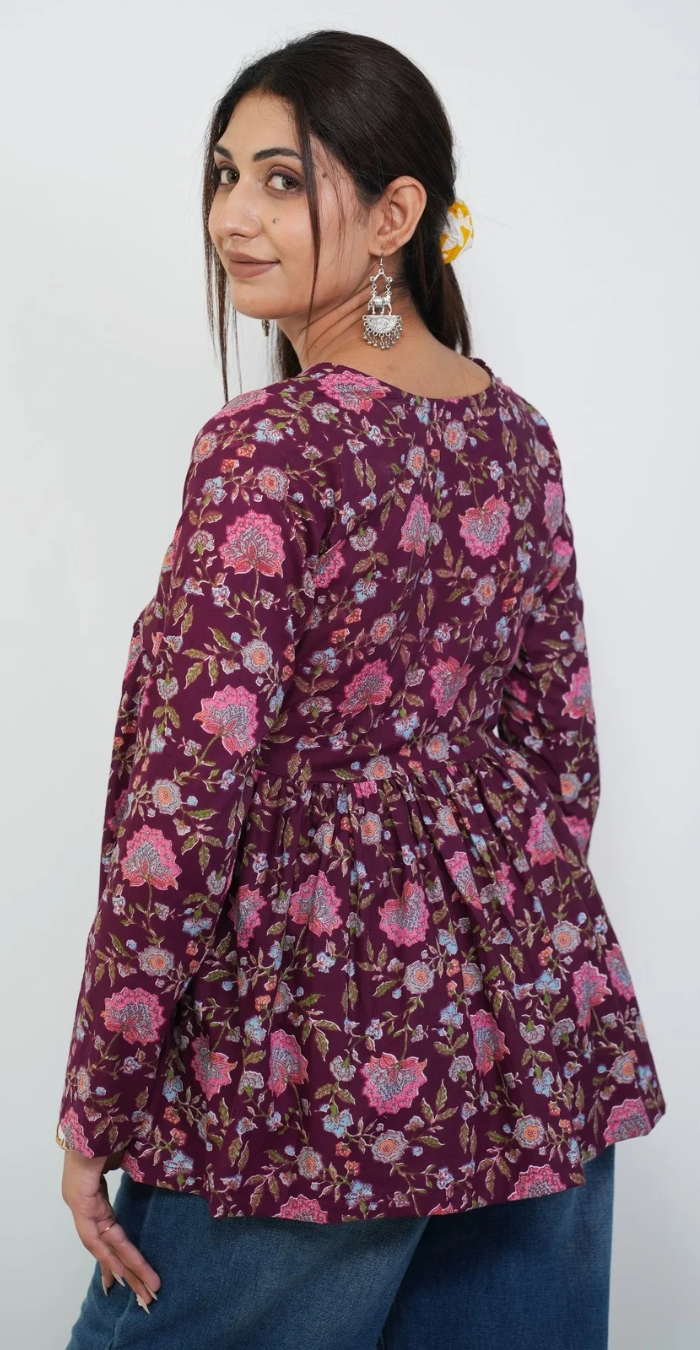 Elegant Wine Cotton Top – Trendy Everyday Casual Wear