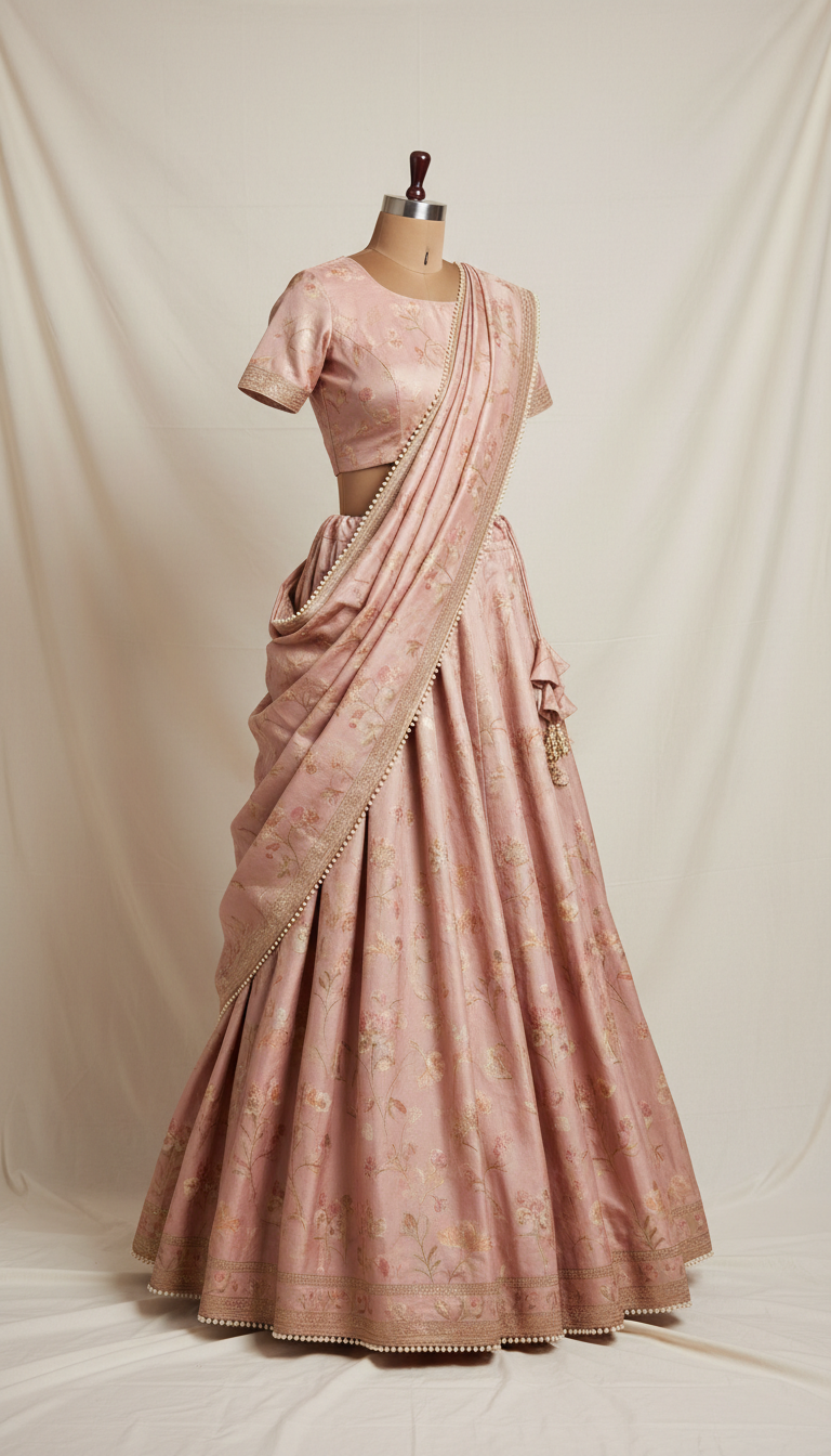 Blush rose silk lehenga set
